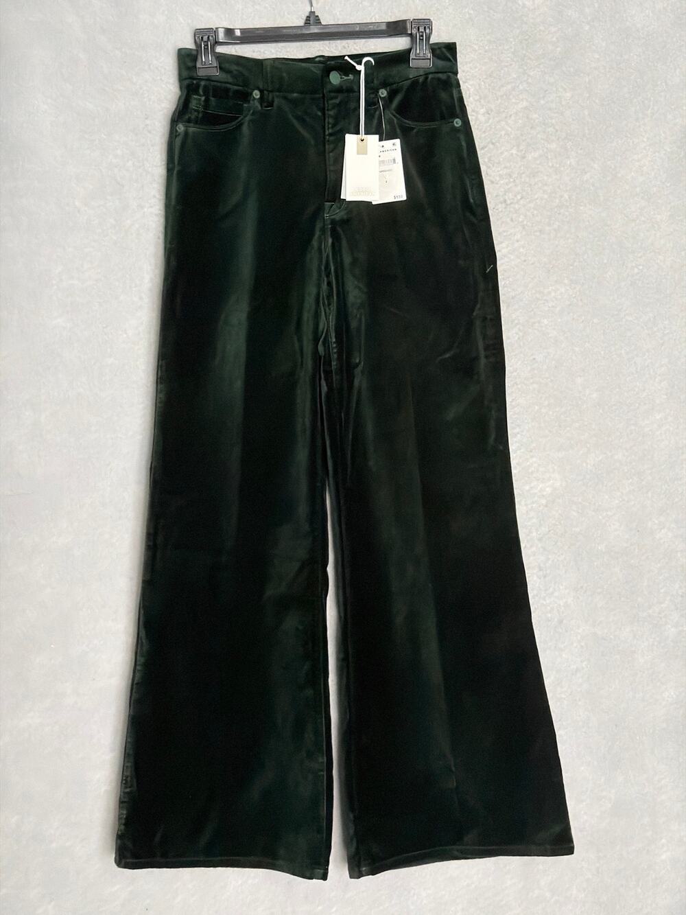Good American Good Waist Palazzo Pants Velvet Pine Green Women's 2/26 NEW